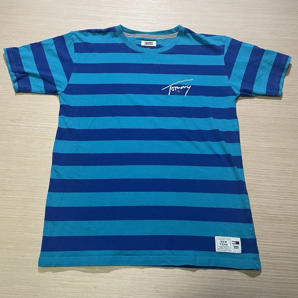 VTG 90's Tommy Jeans‎ Classic Striped T-Shirt Embroidered Logo Men's Size Medium